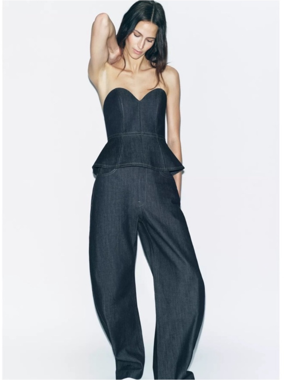 Zara Collection Denim Peplum Bustier Size M  New